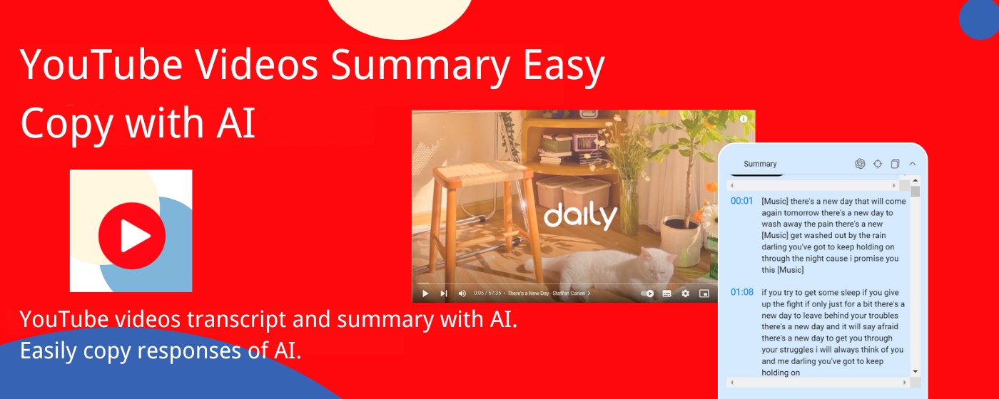 YouTube Videos Summary Easy Copy with AI marquee promo image