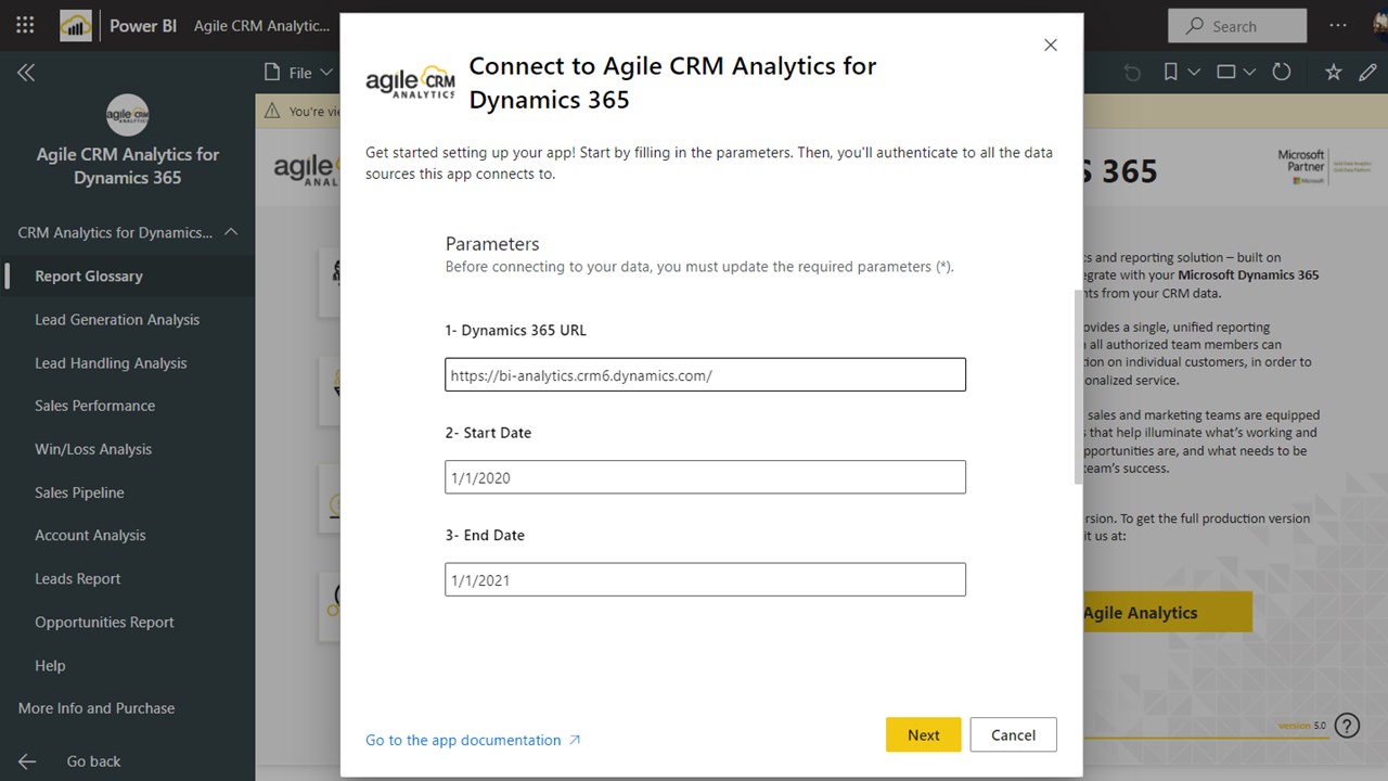 Snapshot 3 of Agile CRM Analytics (Power BI) for Dynamics 365