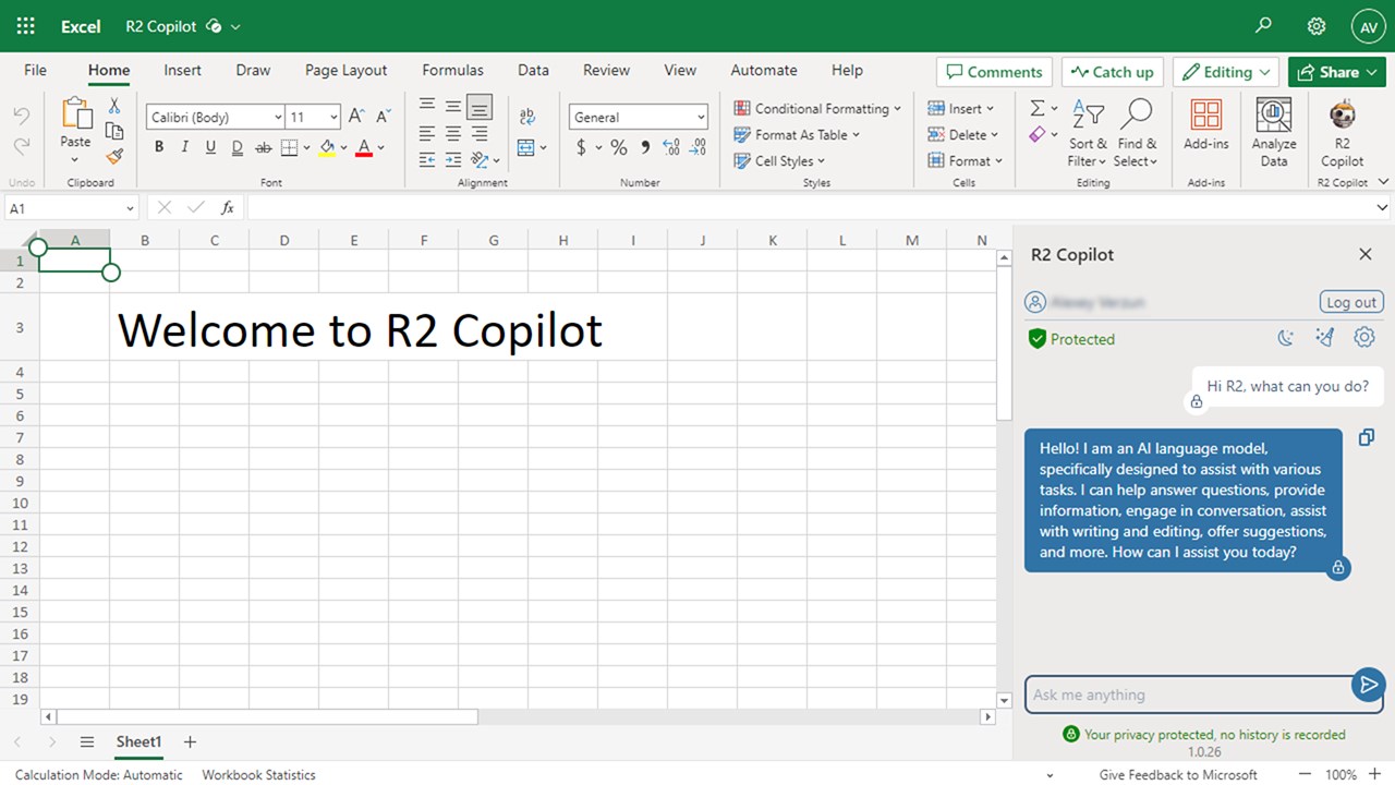 Snapshot 2 of R2 Copilot: Private ChatGPT for Excel