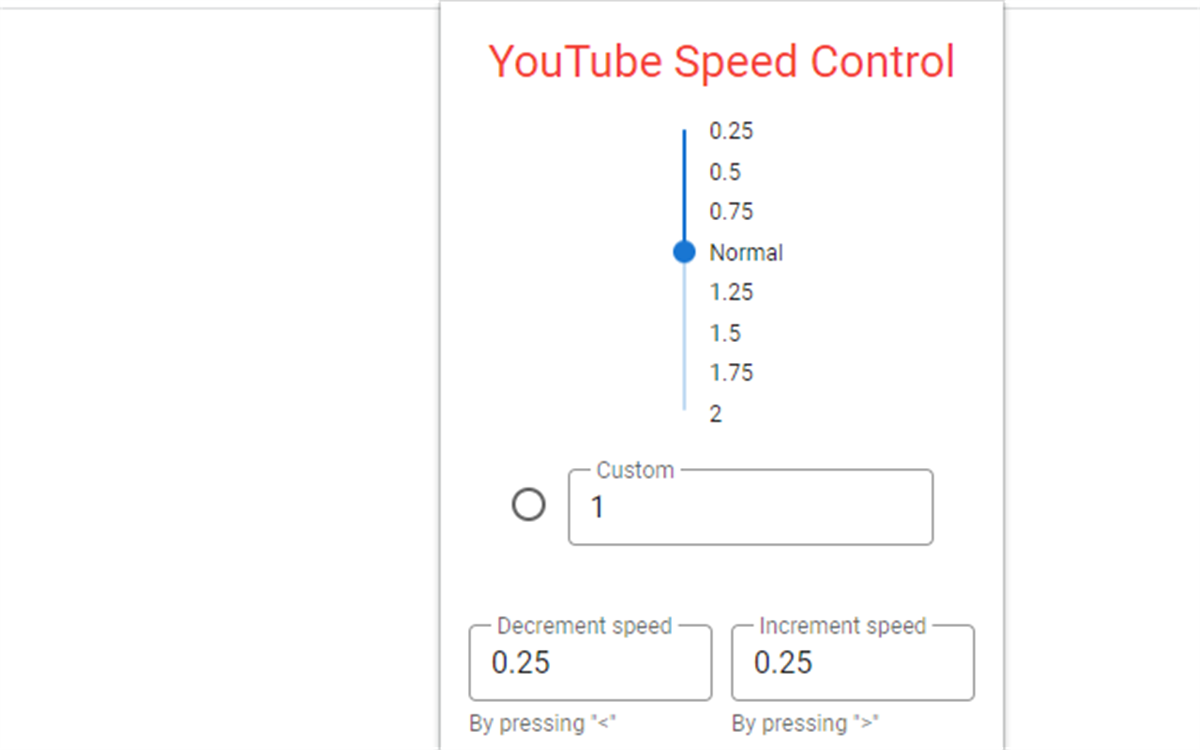 YouTube Speed Control