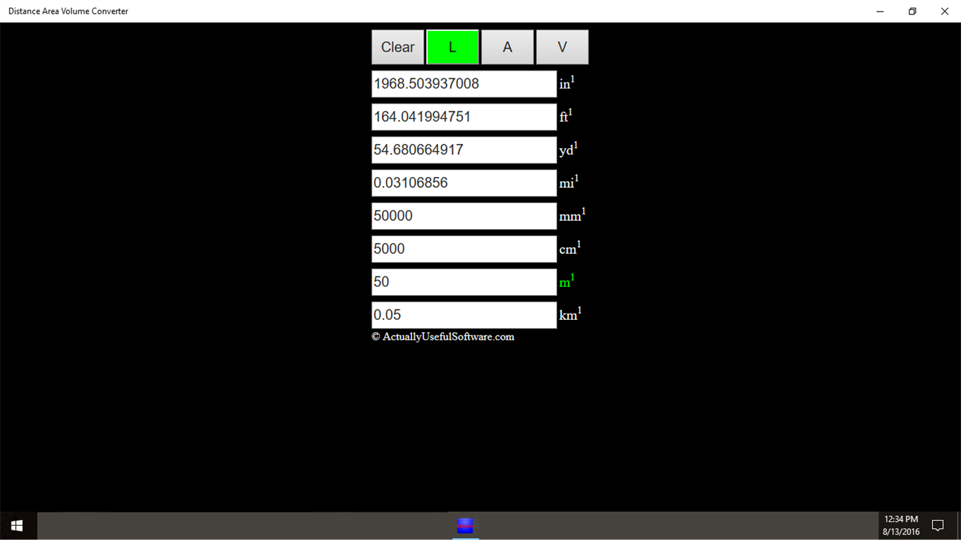 #1. Distance Area Volume Converter (Windows) Podle: ActuallyUsefulSoftware.com