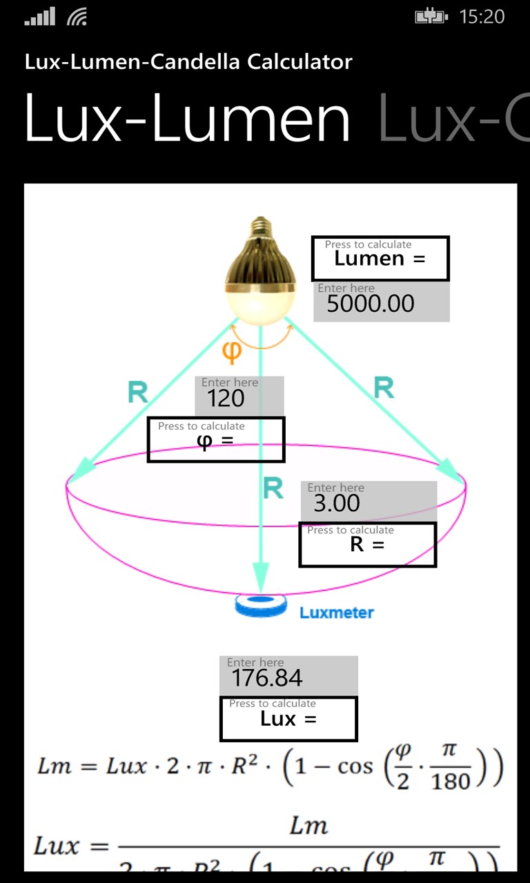 Lux Lumen Candella Calculator for Windows 10