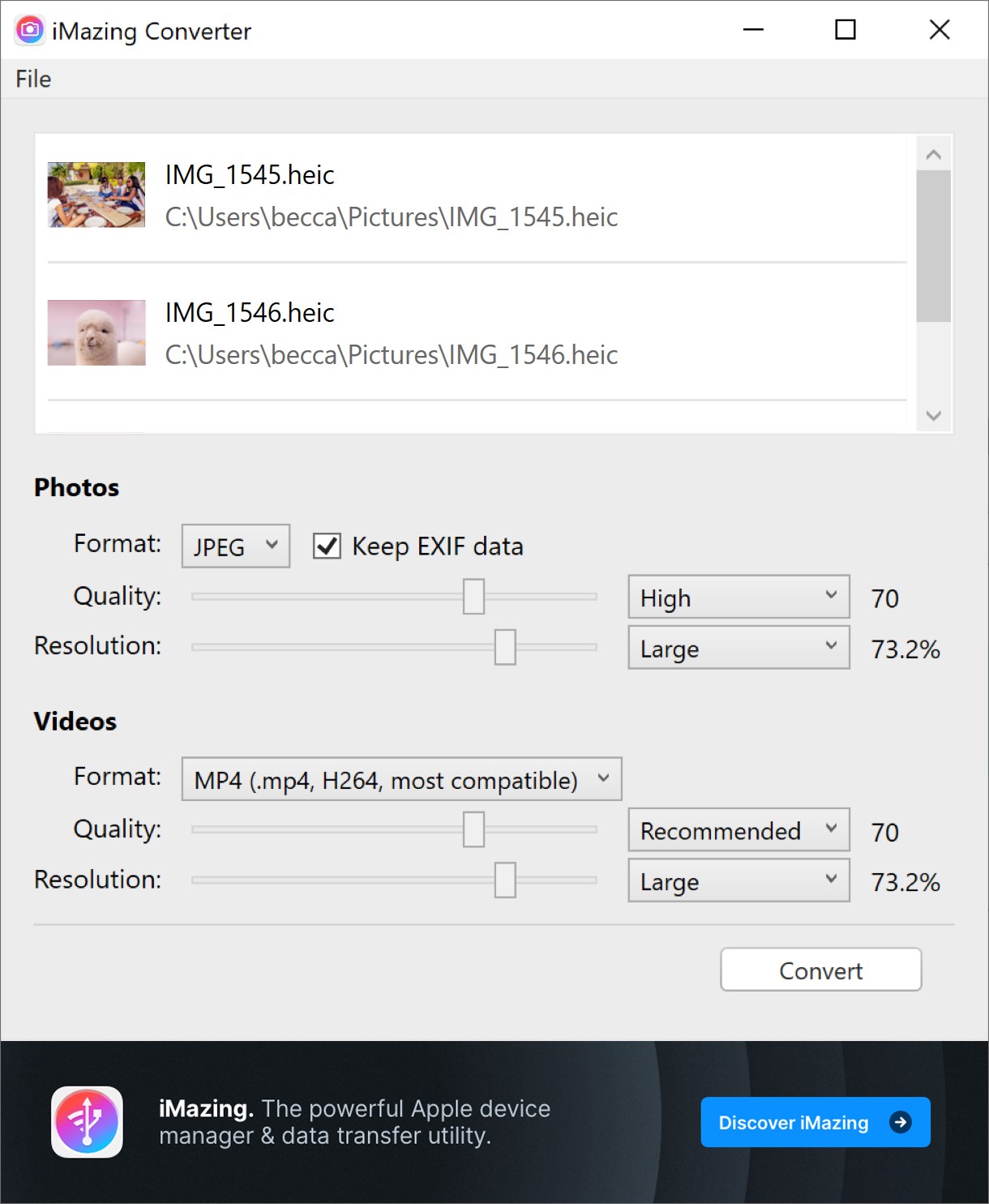 iMazing Converter for HEIC and HEVC screenshot