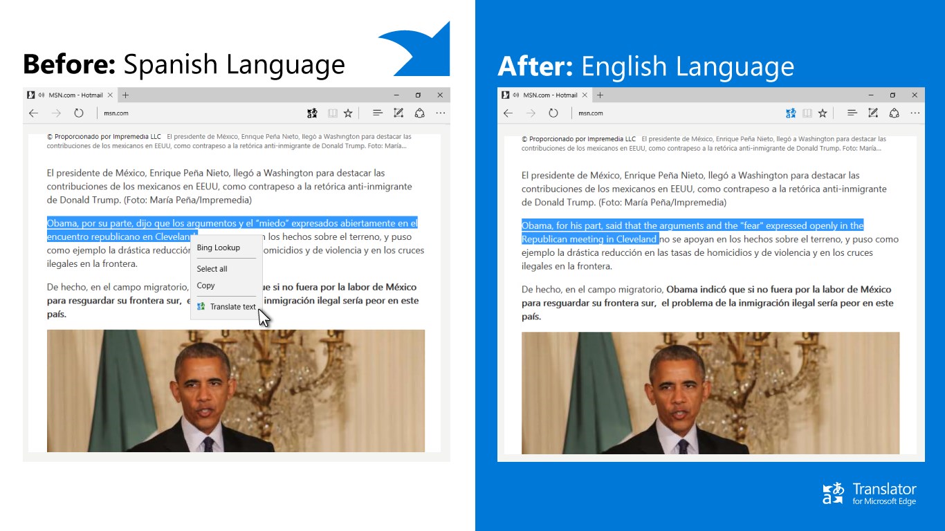 Translator for Microsoft Edge Screenshot