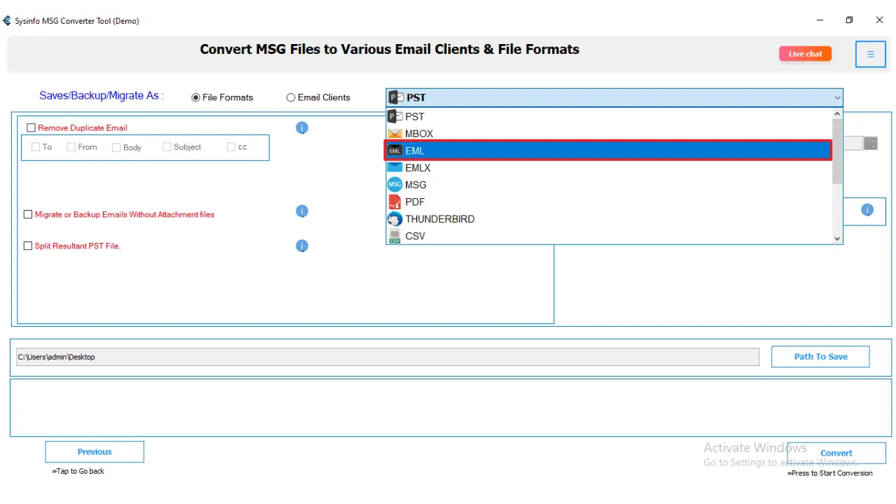 Snapshot 4 of Sysinfo MSG to EML Converter
