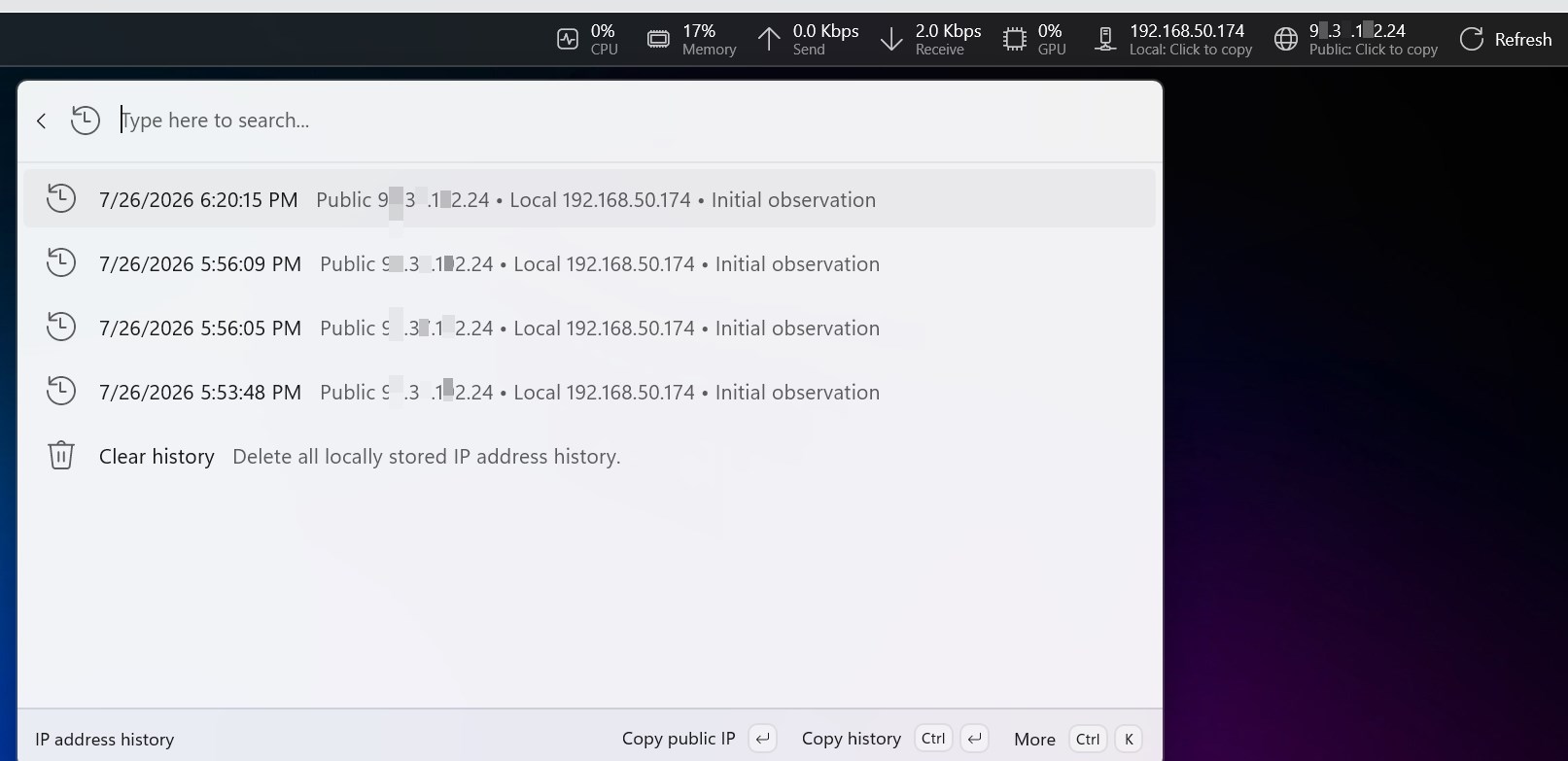 IP Display screenshot