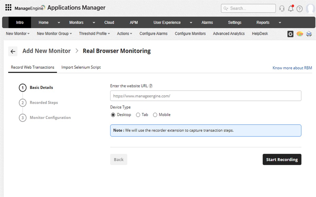 Applications Manager Web Transaction (RBM) Recorder