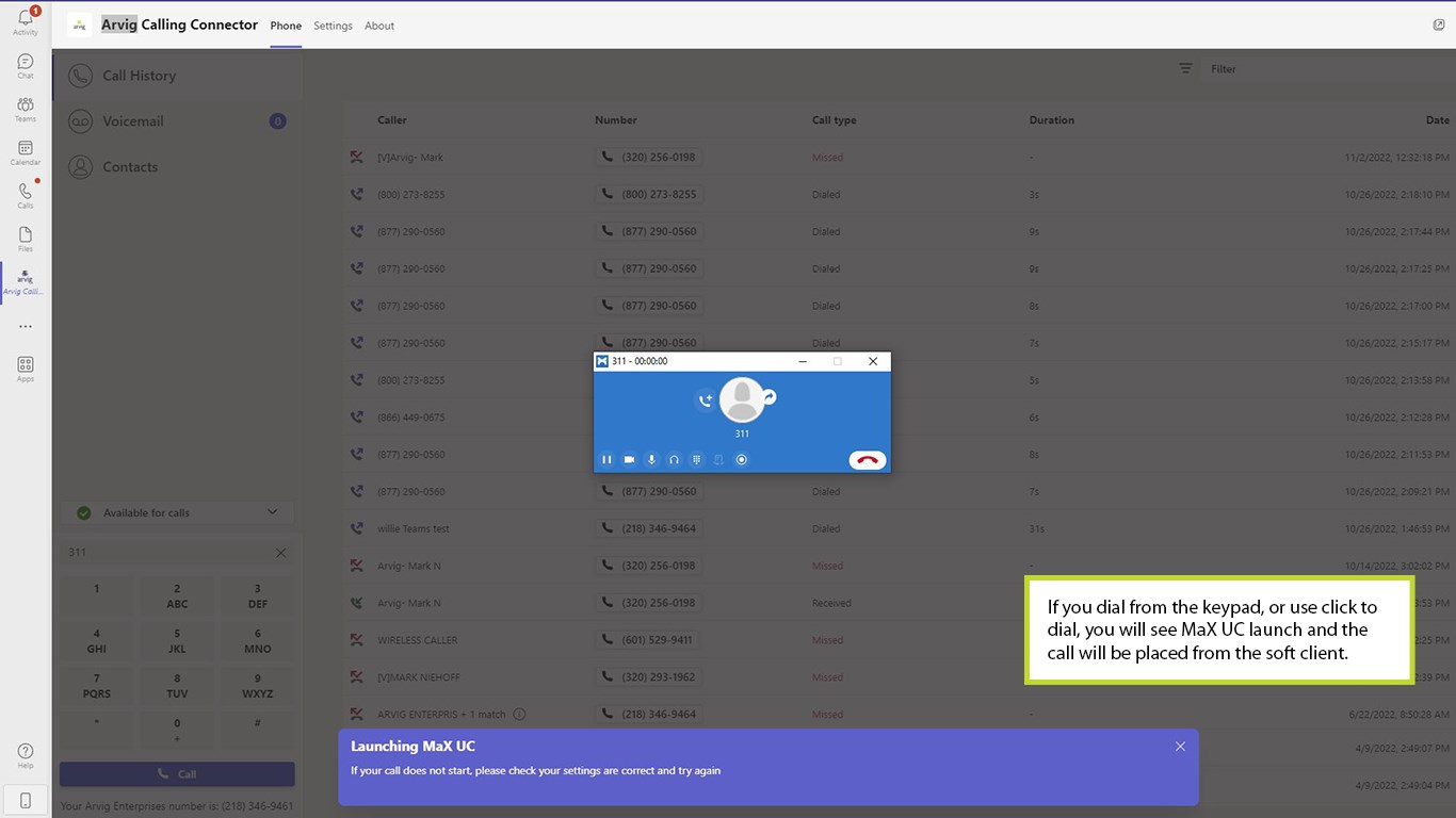 Snapshot 3 of Arvig Calling Connector