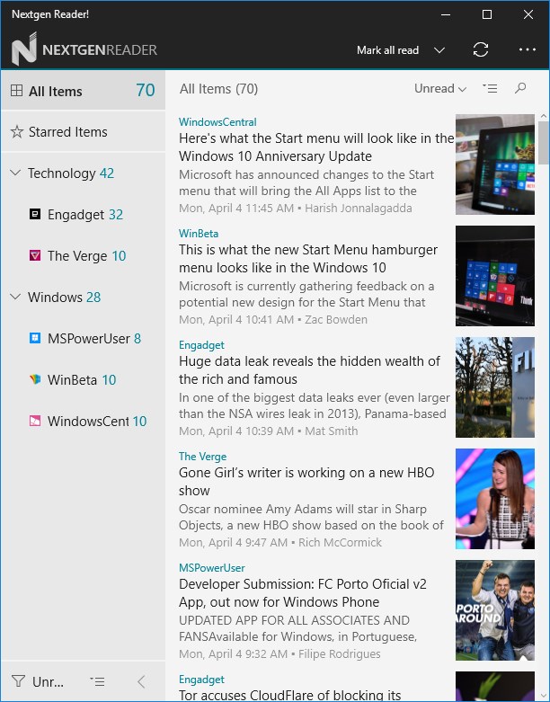 List view (window mode).