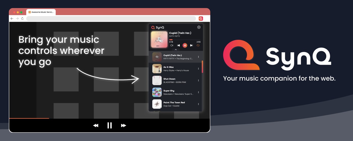 SynQ for Spotify, YouTube, Amazon Music, more marquee promo image