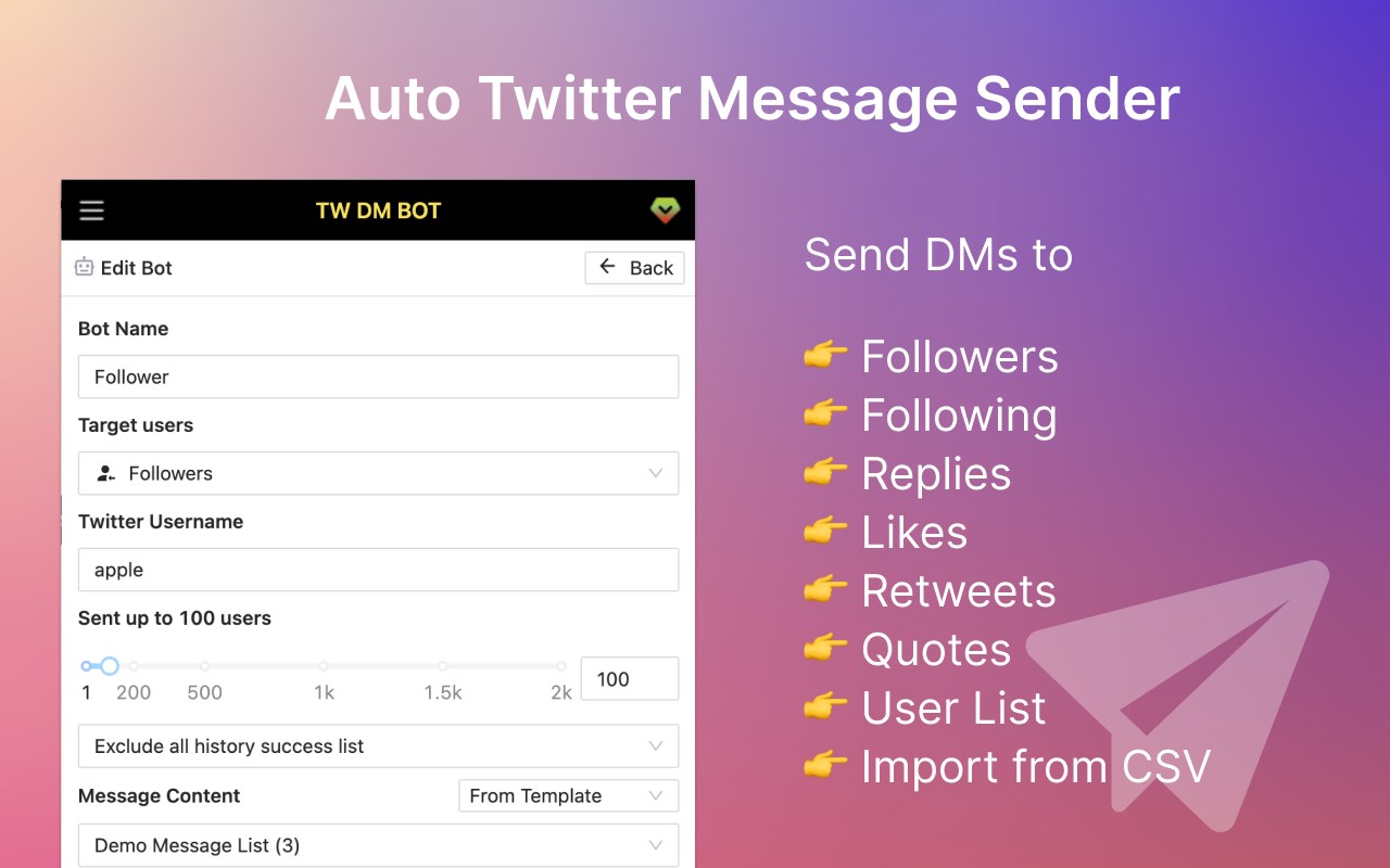 TwDM - Twitter DM Bot & Bulk Message Sender