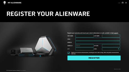 Alienware Product Registration screenshot 1