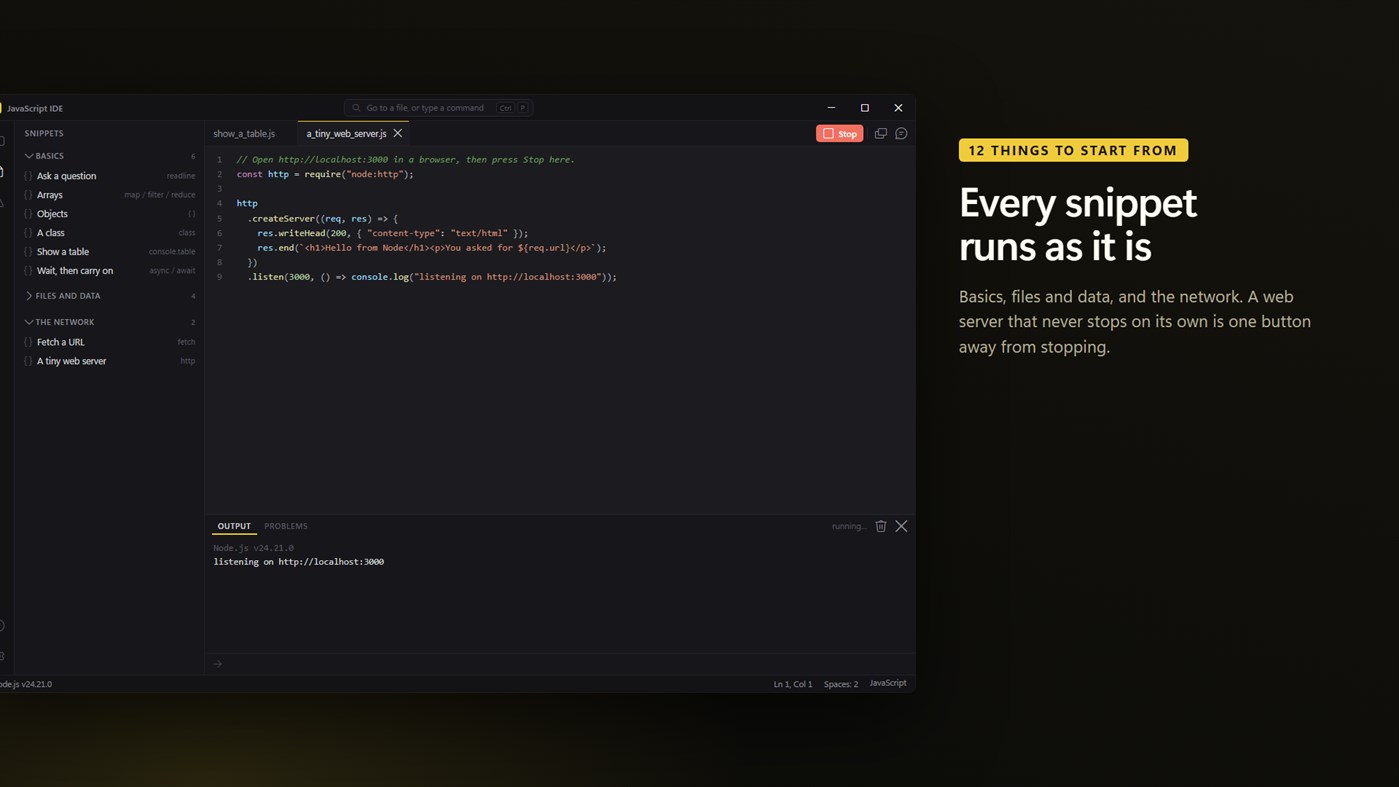 #5. Simple JavaScript Runner (Windows) De: EvlarSoft LLC