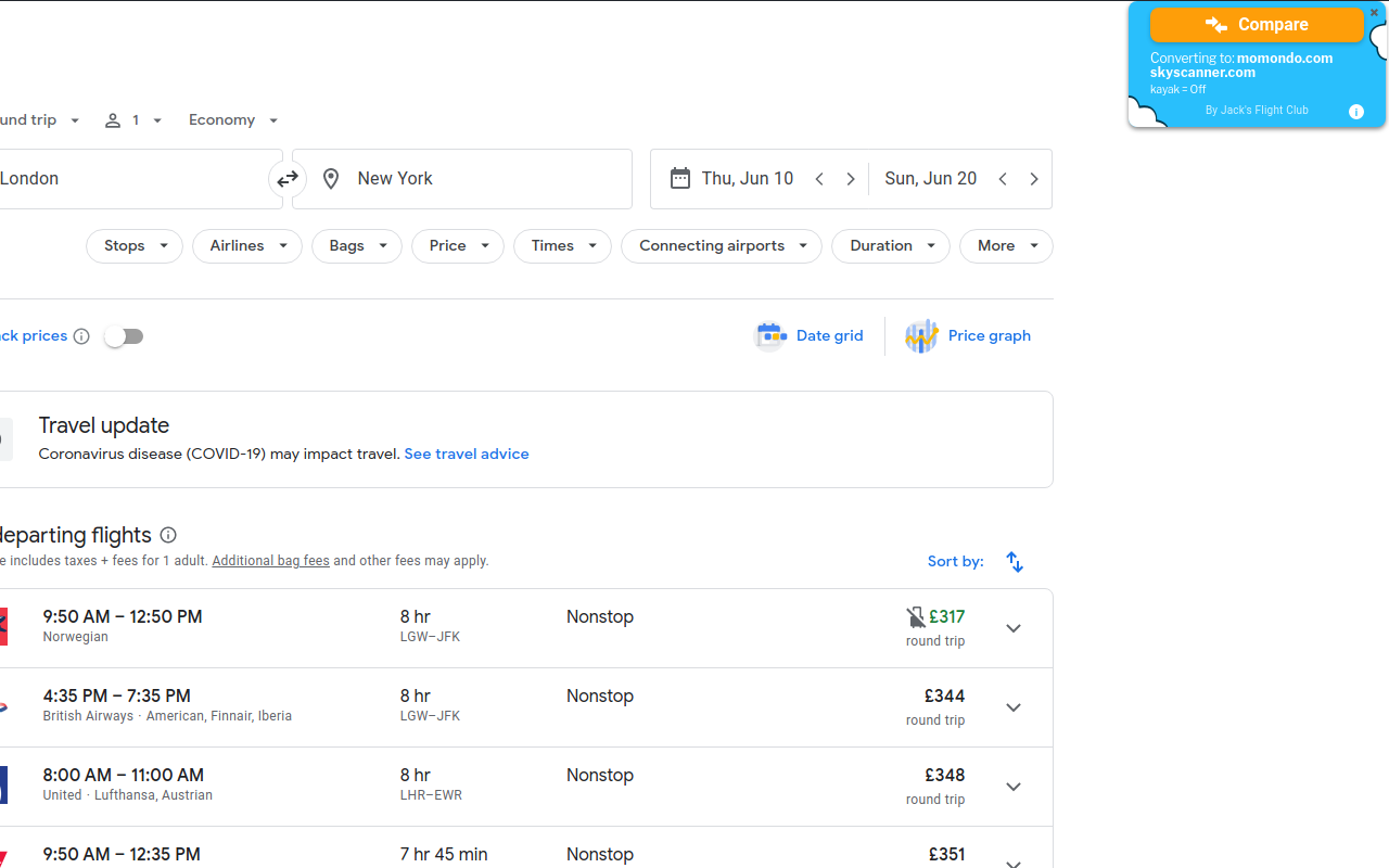 Flight Fare Compare - Google Flights Tool