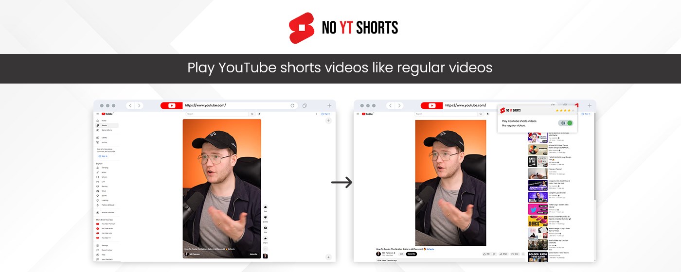 No Youtube Shorts w/ Desktop UI marquee promo image