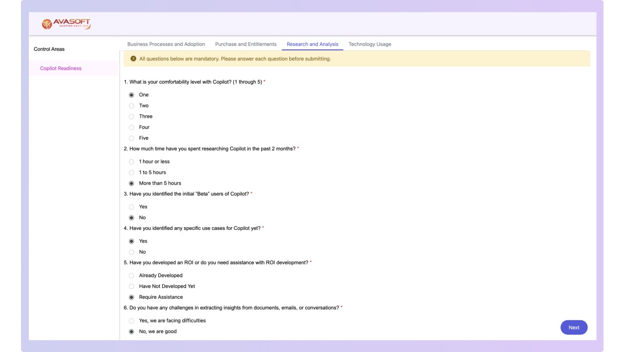 Snapshot 2 of AVASOFT Microsoft 365 Assessment for Copilot Readiness
