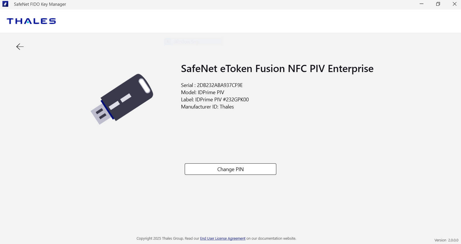 SafeNet FIDO Key Manager screenshot