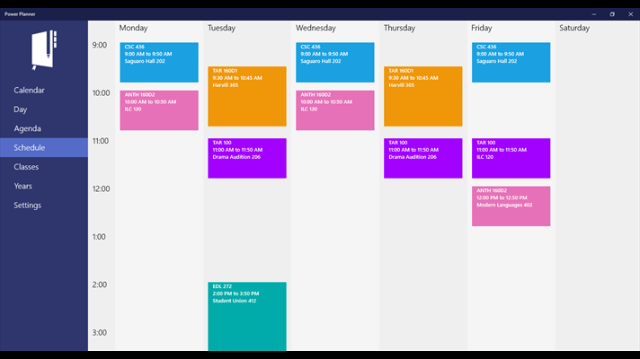 Screenshot: See your weekly class schedule