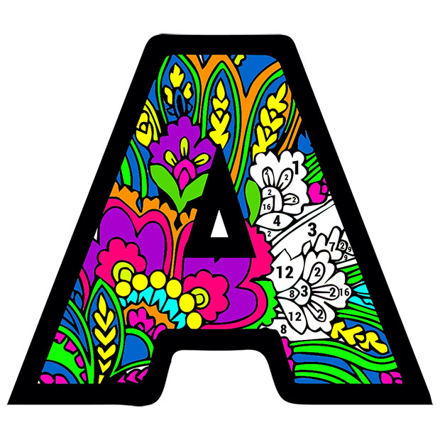 Alphabets Color by Number - Adult Coloring Book