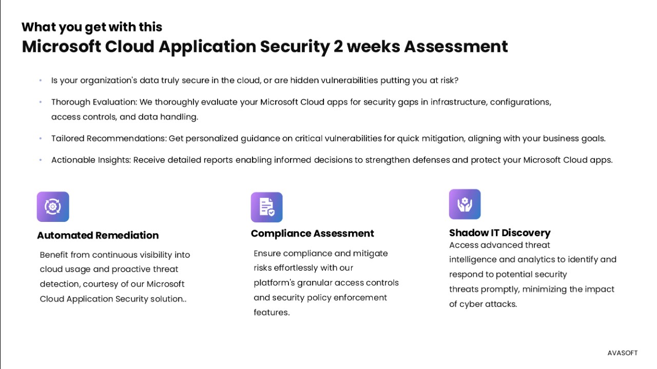 Snapshot 1 of AVASecure 360 - Microsoft Cloud App Security Assessment by AVASOFT