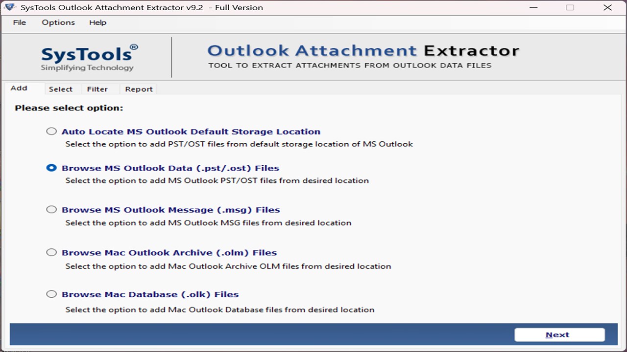 Snapshot 2 of SysTools For Outlook Attachment Extractor