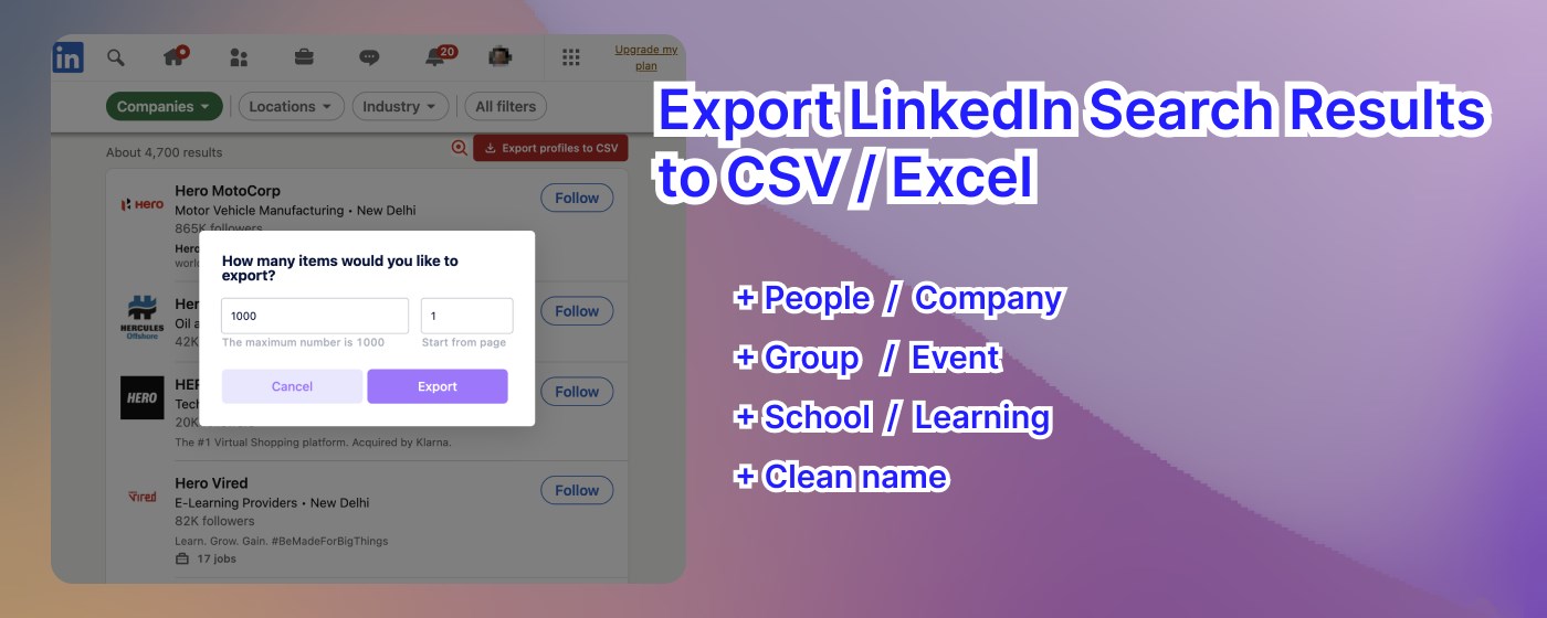 Search Export for LinkedIn™️(People+Company) marquee promo image