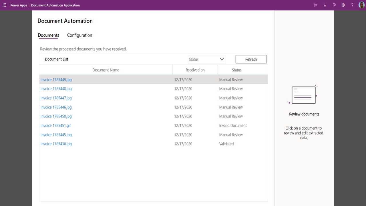 Snapshot 1 of Power Automate document automation base kit
