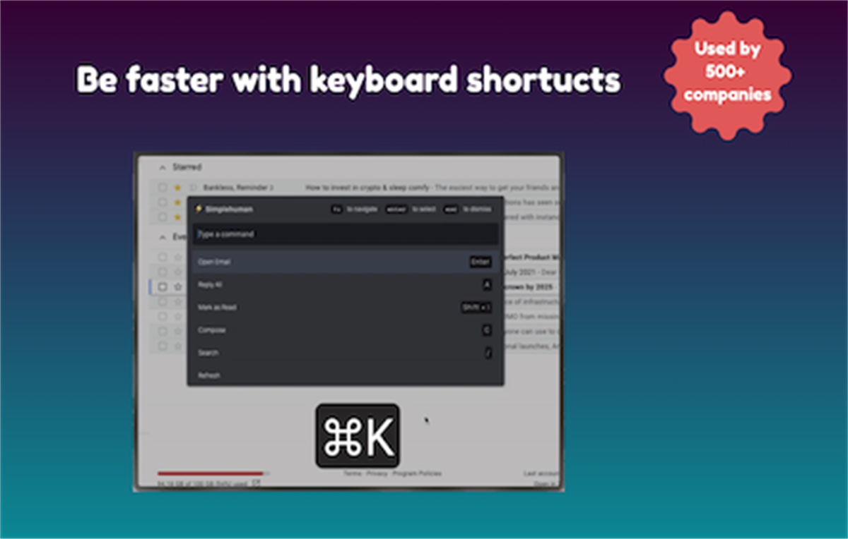 CMDK - keyboard shortcuts and command bar for Gmail