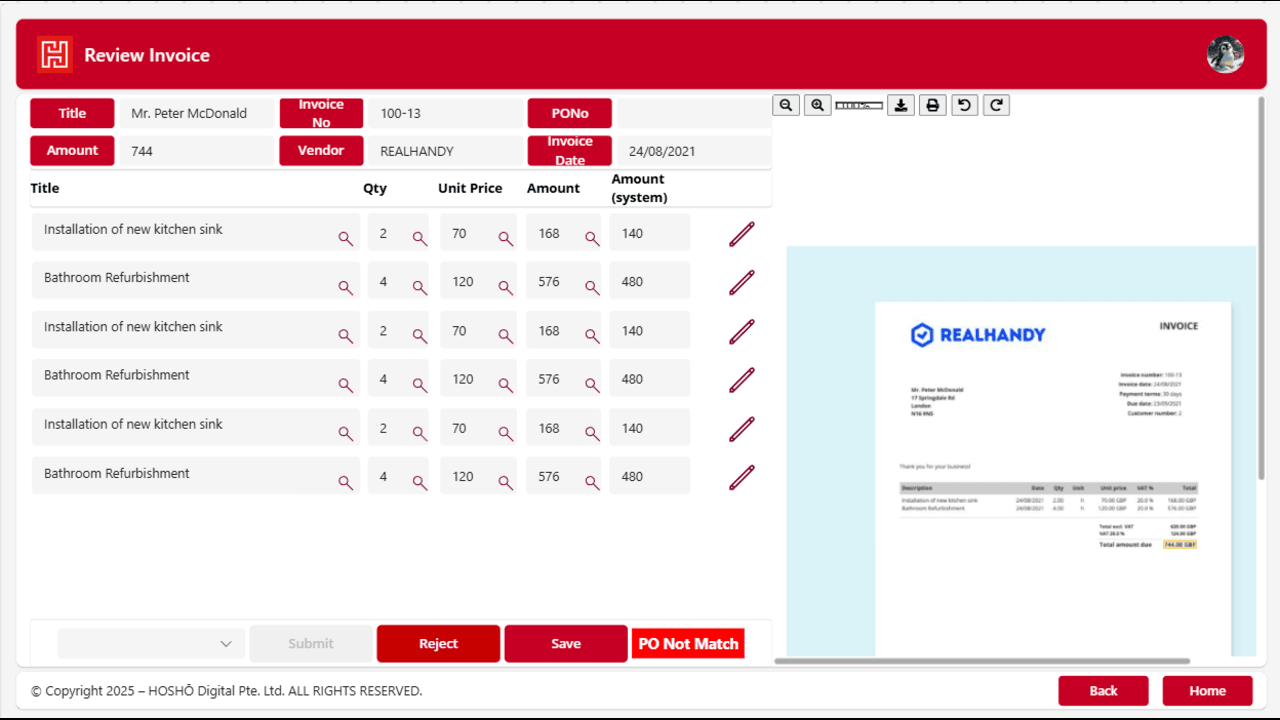 Snapshot 2 of Intelligent Invoice Automation (IIA)