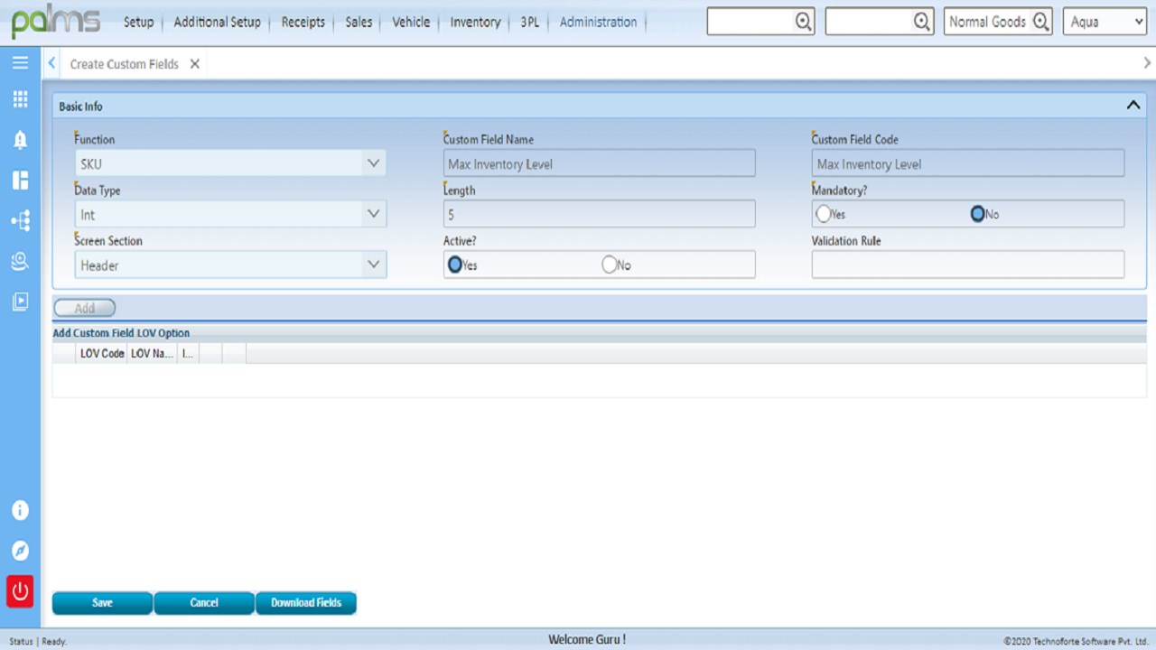 Snapshot 1 of PALMS Smart Warehouse Management System