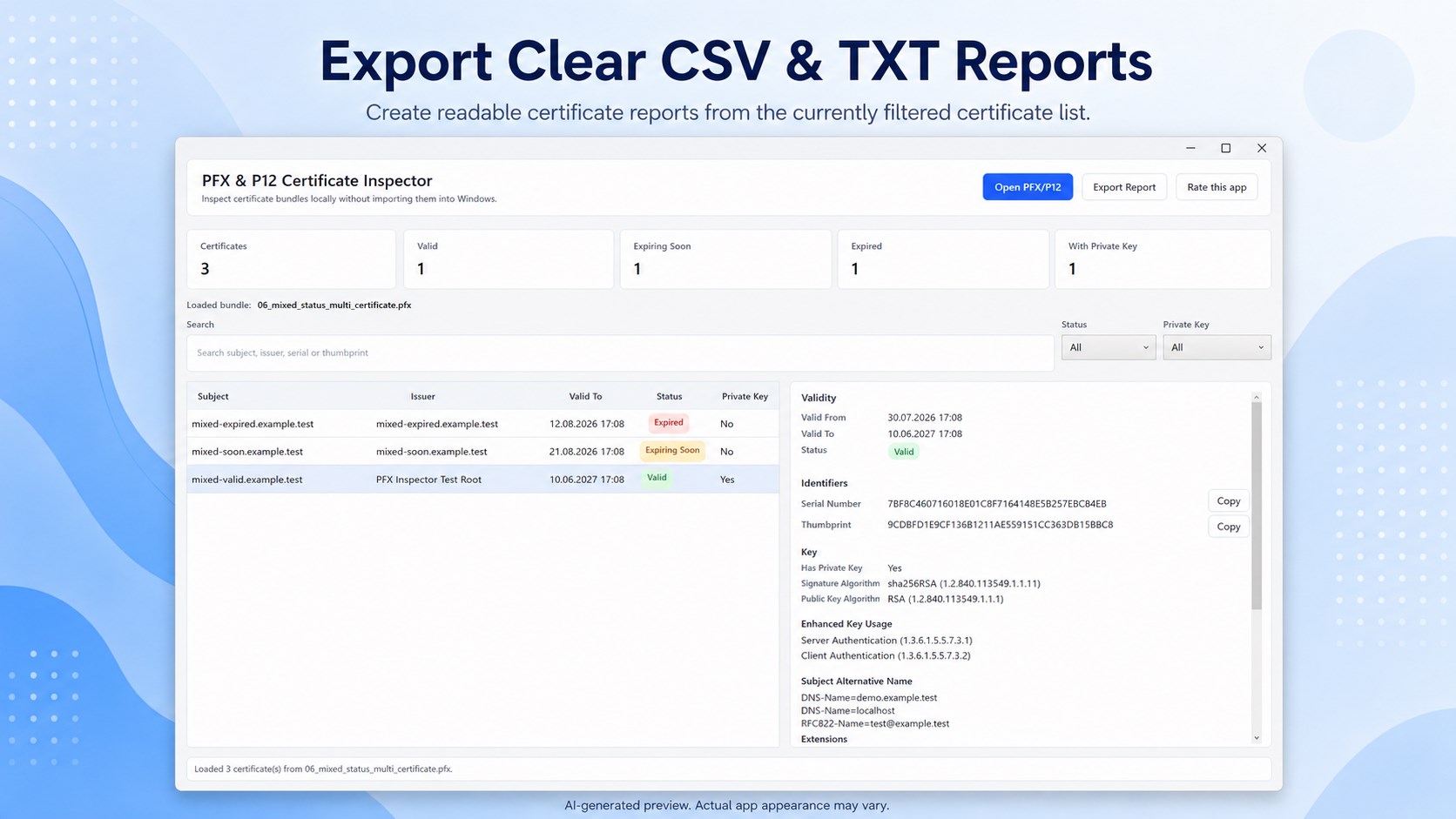 PFX & P12 Certificate Inspector screenshot