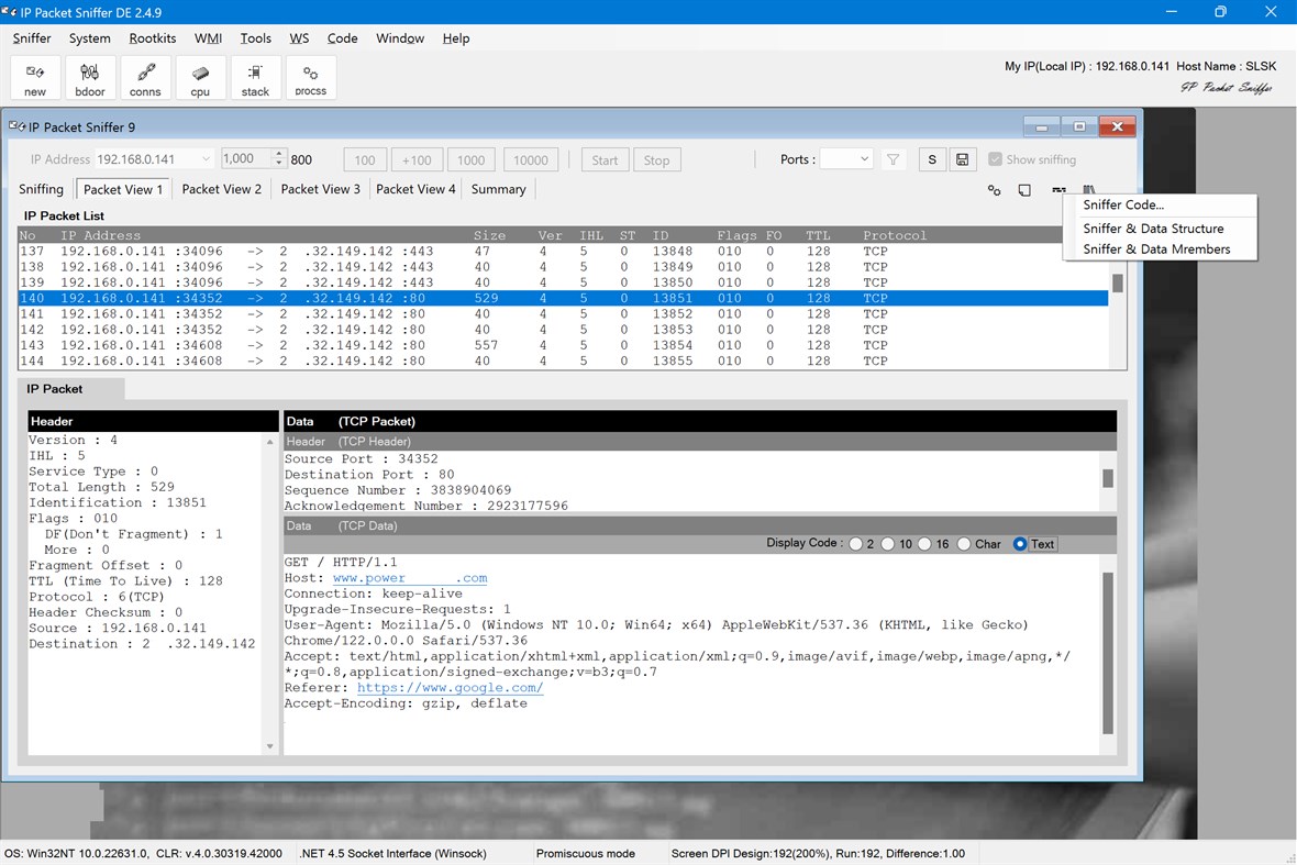 #2. IP Packet Sniffer Code (Windows) By: Million