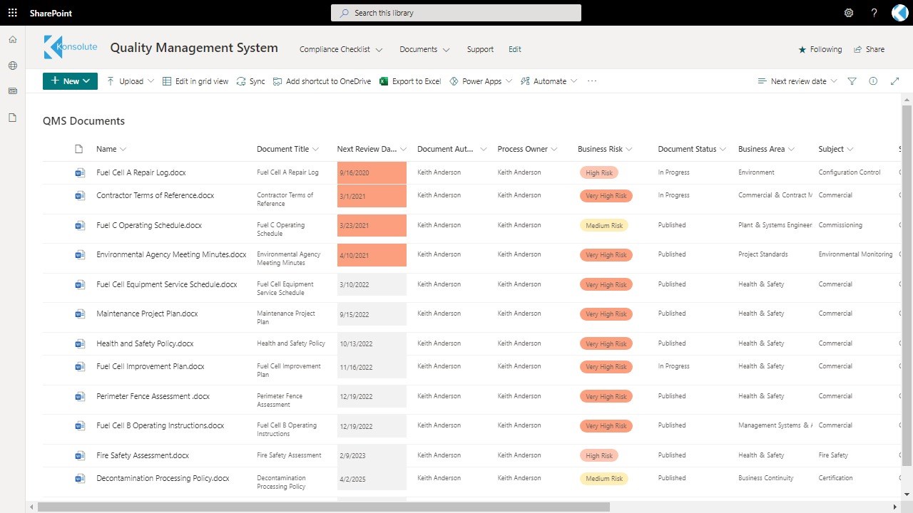 Snapshot 3 of ISO Quality Management System for Microsoft 365