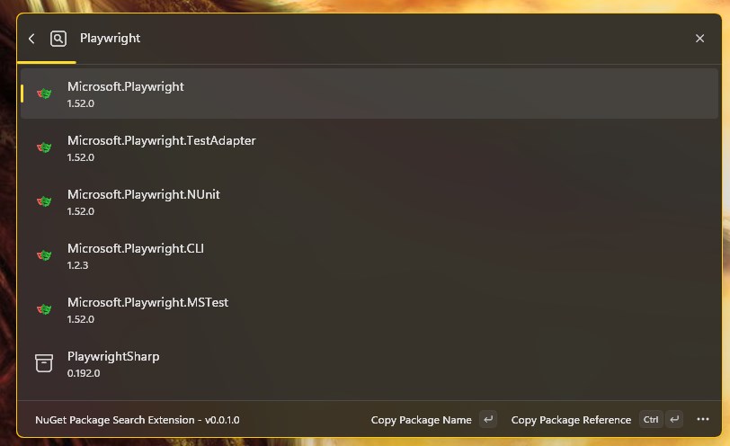 NuGet Package Search for Command Palette screenshot