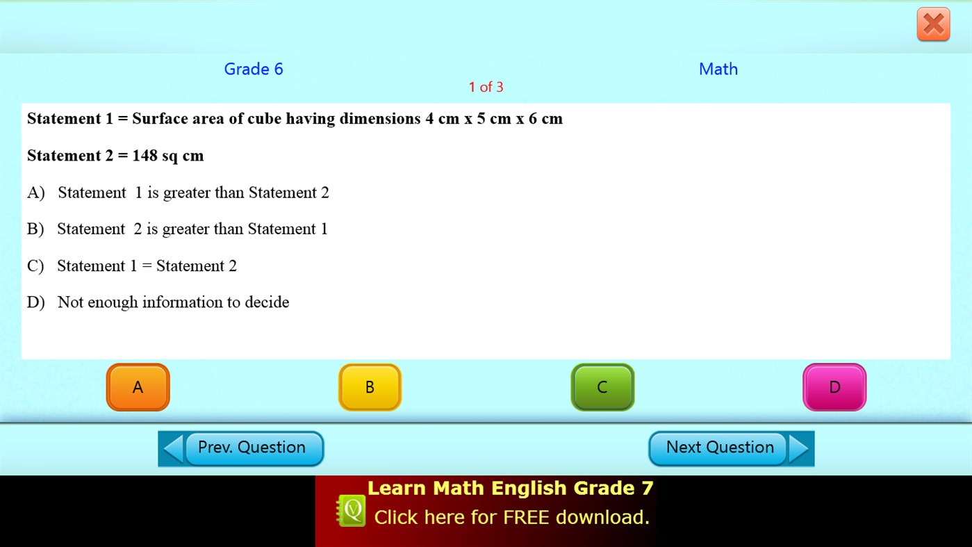 #4. QVprep Lite Math English Grade 6 (Windows) 由: PJP Consulting LLC