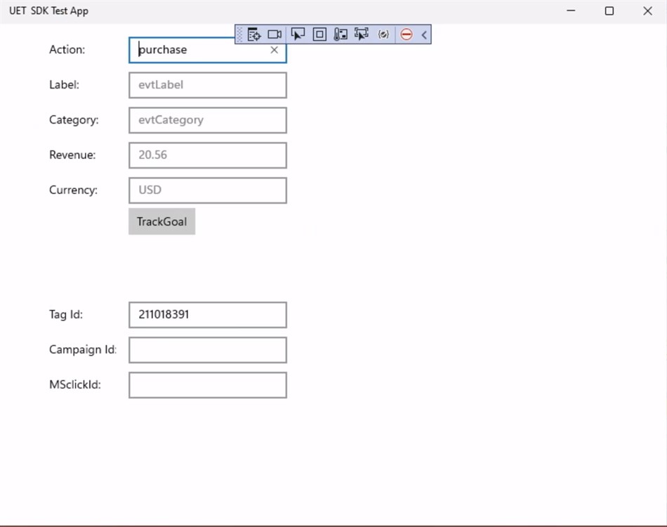 UET SDK Test App (Windows) Podle: Microsoft Corporation