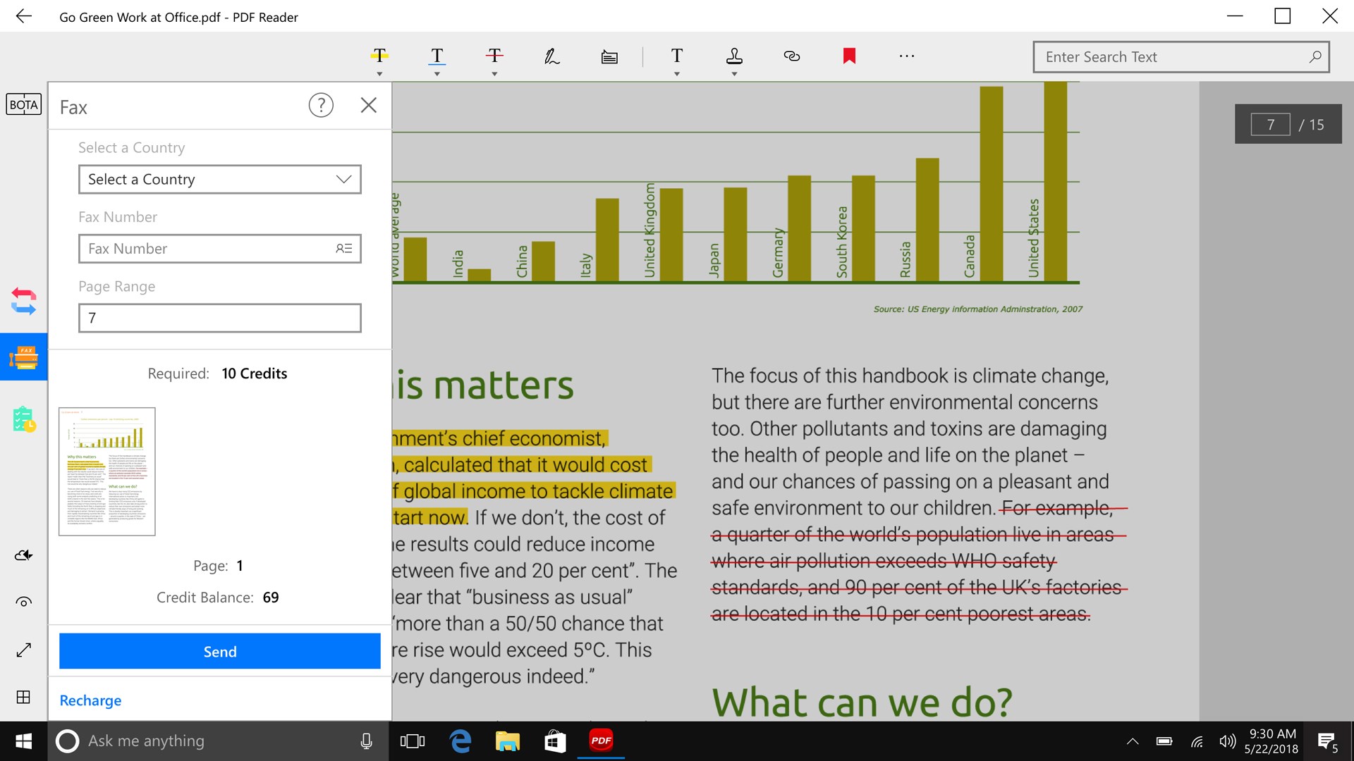 Screenshot: Fax documents online directly from PDF viewer