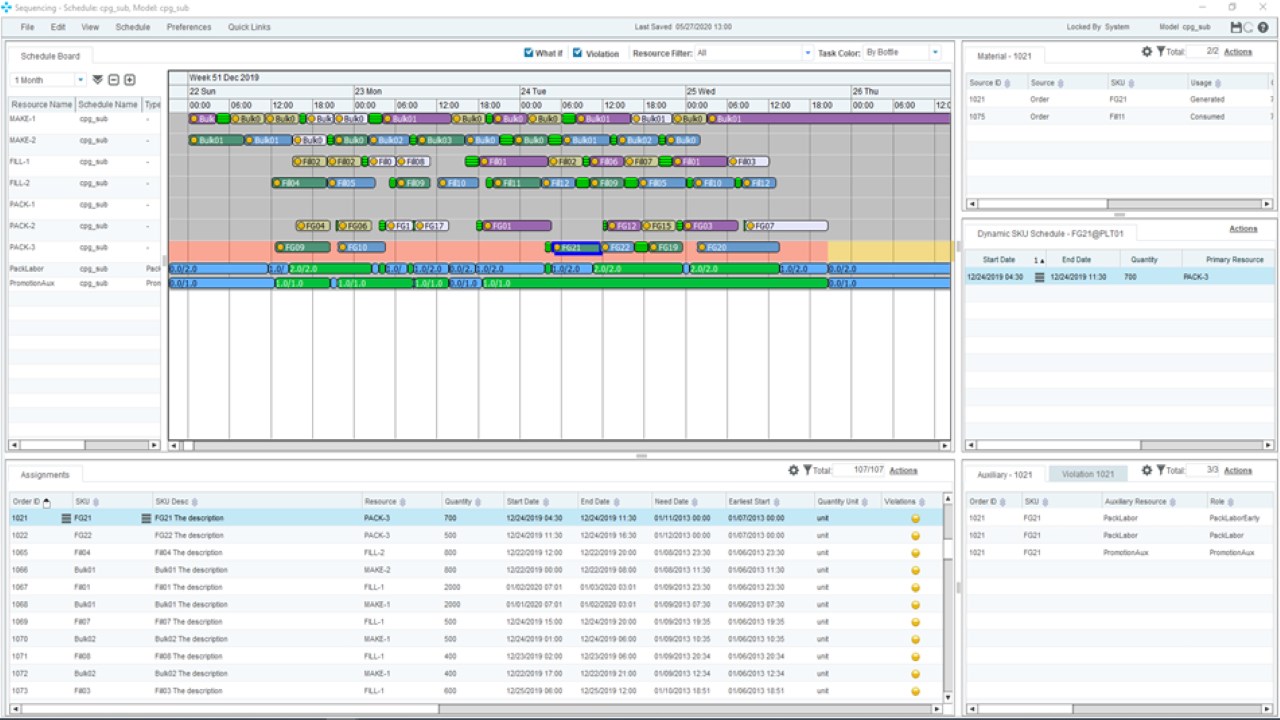 Snapshot 2 of Blue Yonder Factory Planning and Scheduling