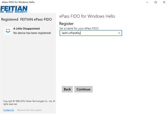 ePass FIDO for Windows Hello screenshot 2