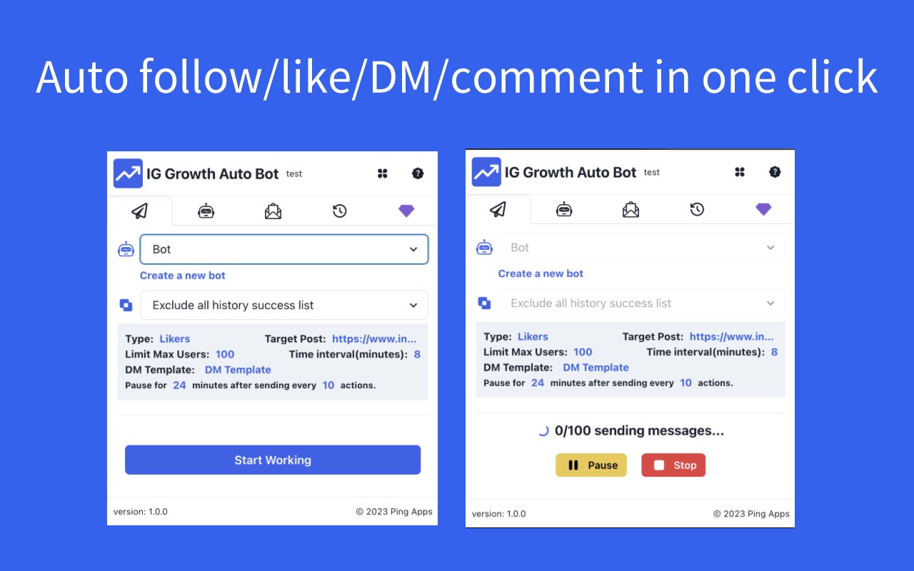 Growth Auto Bot- auto follow,like,DM,comment