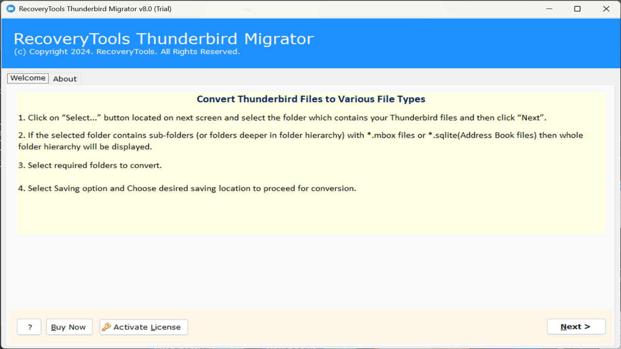 Snapshot 2 of RecoveryTools Thunderbird Migration Tool