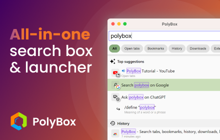 PolyBox - ChatGPT launcher and prompts, search tabs, bookmarks, history small promo image