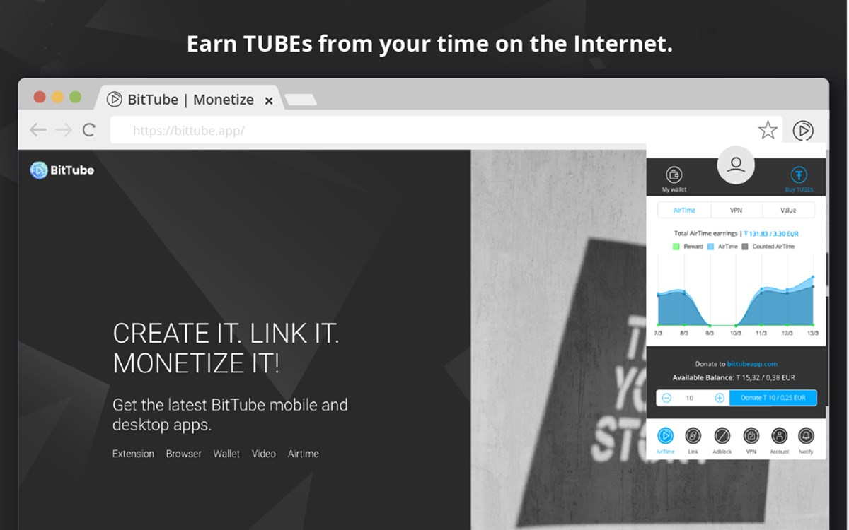 BitTube AirTime: Monetize Browsing & Adblocker Wallet