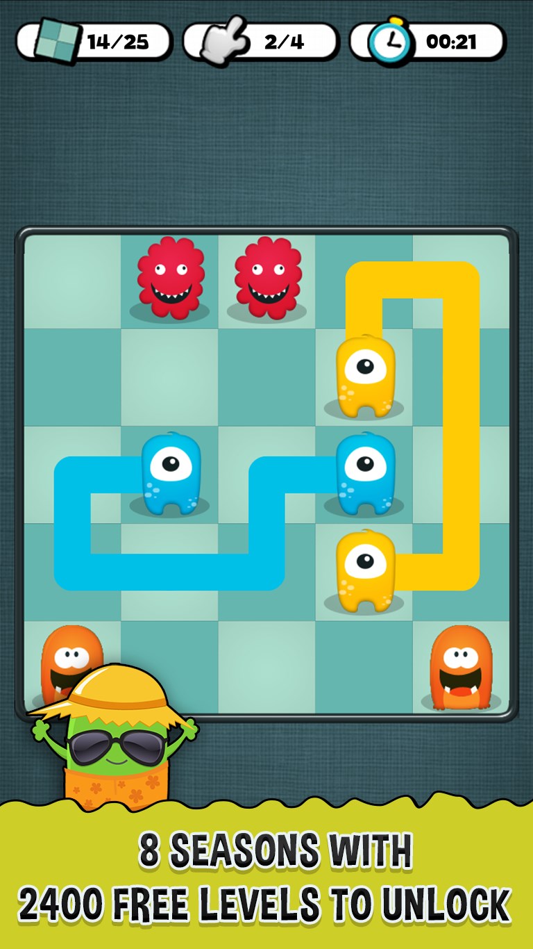 Connect the monsters in pairs with color paths