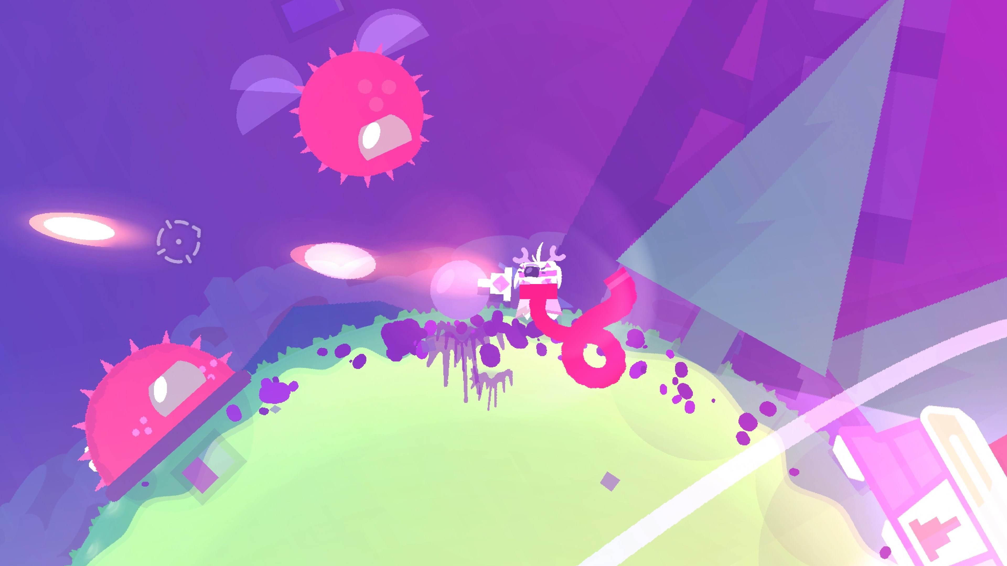 遊戲截圖展示了玩家在星球表面利用武器後座力進行移動的瞬間