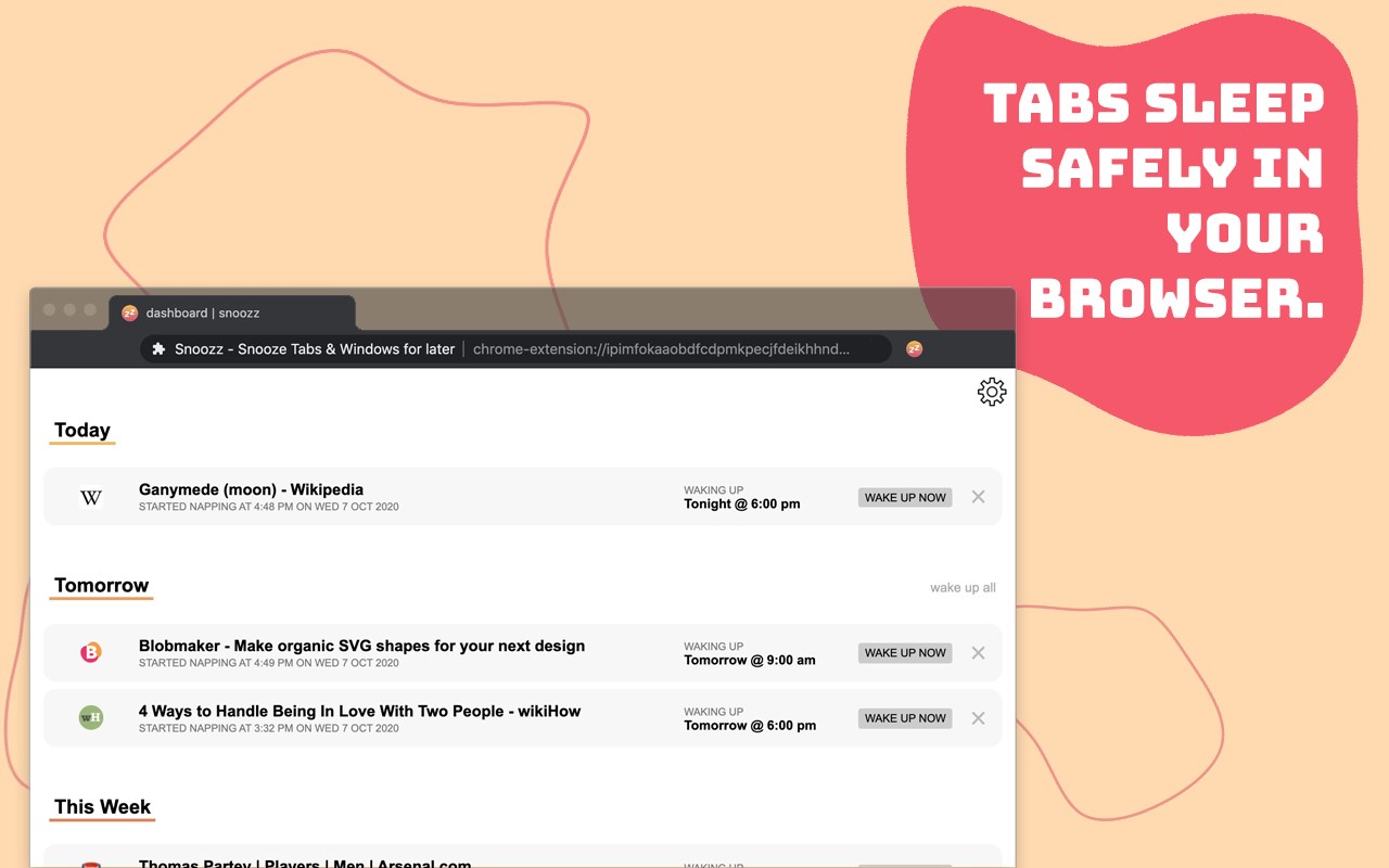 Snoozz - Snooze Tabs & Windows for later