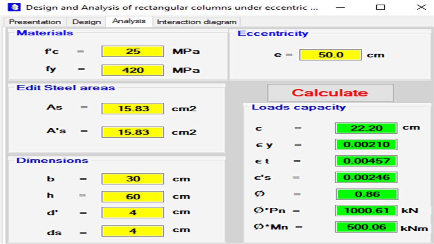 #3. Short rectangular columns for eccentric loading (Windows) Por: BSAIBES Engineering