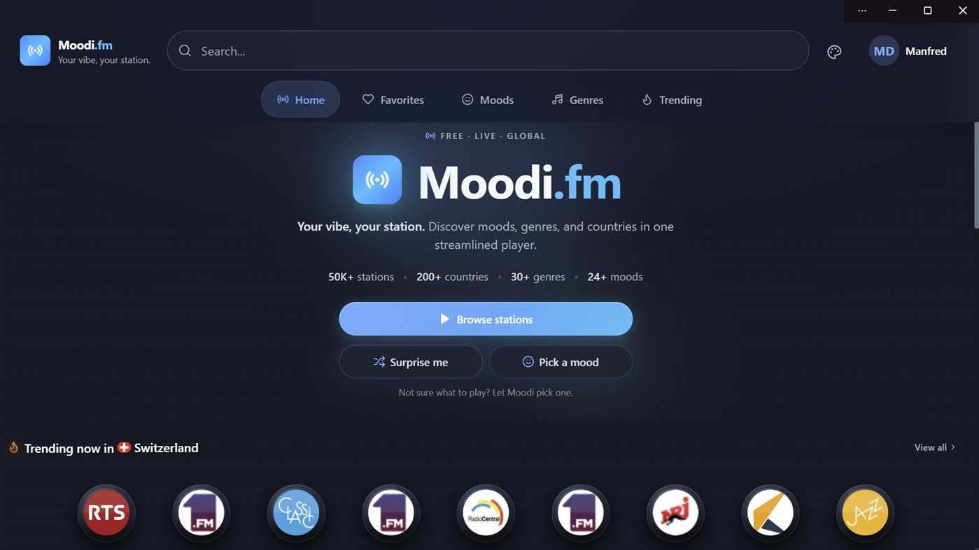 #2. Moodi.fm – Internet Radio & Music Discovery (Windows) By: CodeView