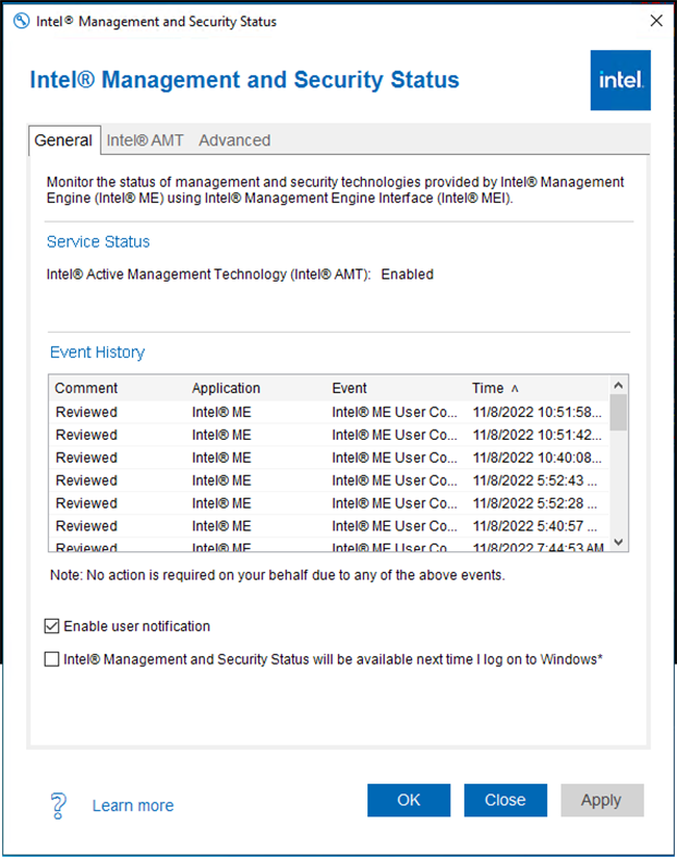 #1. Intel(R) Management and Security Status (Windows) 由: INTEL CORP