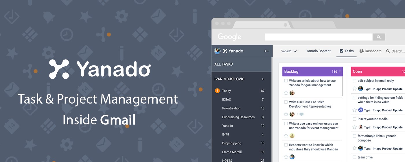 Yanado - Task Management inside Gmail marquee promo image